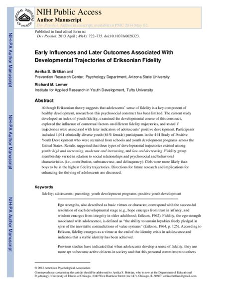 Early Influences and Later Outcomes Associated With .
